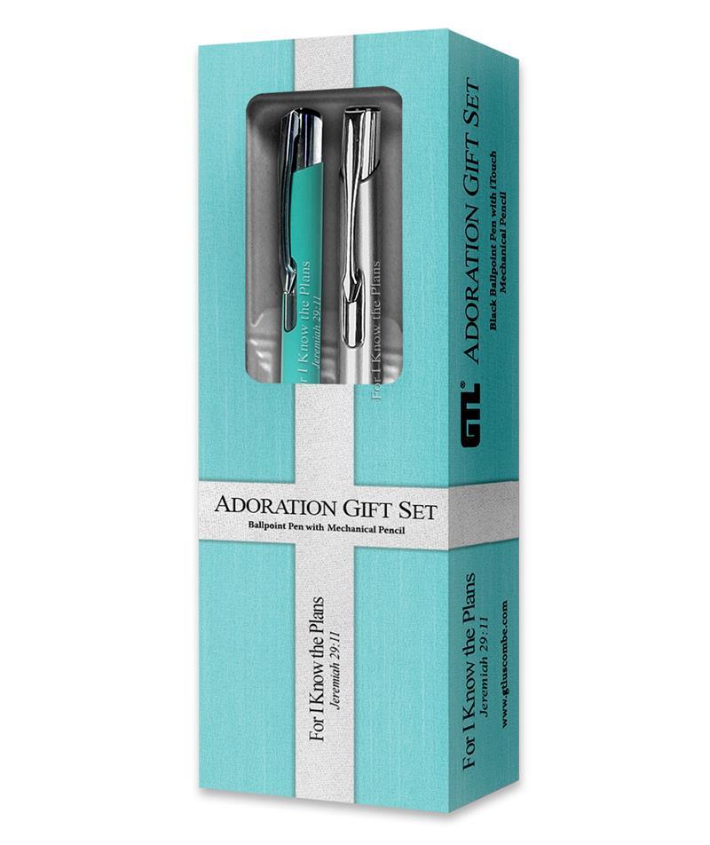 Adoration Pen Gift Set Tiffany Blue Silver Pen and Pencil For I