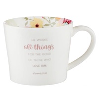 Ceramic Mug: Floral, He Works All Things.....(Romans 8:28) (384ml)