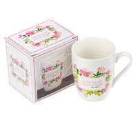Ceramic Mug: He Fills My Life With Good Things, Pink Floral (Psalm 103:5)