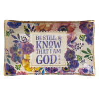 Ceramic Trinket Tray: Be Still & Know That I Am God, White/Floral (Psalm 46:10)
