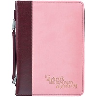 Bible Cover Trendy Medium: His Mercies Are New Every Morning, Pink/Brown, Carry Handle