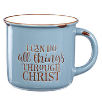 Camp Style Ceramic Mug: I Can Do All Things Through Christ, Blue/White (Phil 4:13)