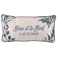 Oblong Pillow: Give It to God & Go to Sleep, Navy/Green/White Navy Edging