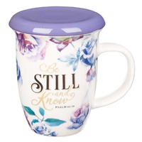 Ceramic Mug 384ml: Be Still and Know, Purple Floral (Ps 46:10) (With Lid/Coaster) (Be Still And Know Collection)