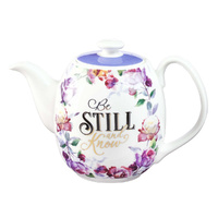 Ceramic Teapot: Be Still and Know Purple Floral (Ps 46:10) (Be Still And Know Collection)