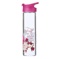 Water Bottle Clear Glass: Trust in the Lord Magenta (Prov 3:5)