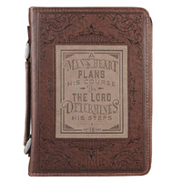 A Man's Heart Brown Faux Leather Classic Bible Cover - Proverbs 16:9 (Large)