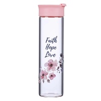 Faith Hope Love Glass Water Bottle in Pink - 1 Corinthians 13:13