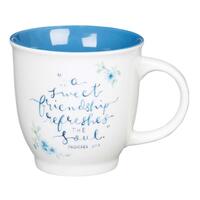 Ceramic Mug White With Blue Inside, Blue Flowers (Proverbs 27: 9) (Sweet Friendship Collection)