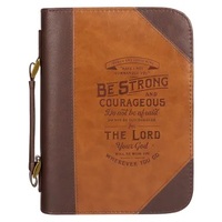 Bible Cover Extra Large: Be Strong Brown/Tan (Joshua 1:9)