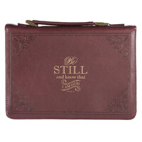 Burgundy Be Still and Know Classic Faux Leather Bible Cover - Psalm 46:10