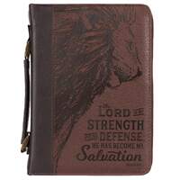 Bible Cover Large: The Lord is My Strength Brown (Exodus 15:2)