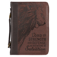 The LORD is My Strength Brown Faux Leather Classic Bible Cover - Exodus 15:2 (XL)