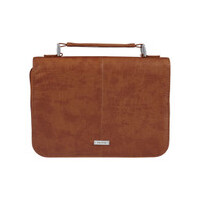 Faith Honey-brown Faux Leather Bible Cover with Badge (Extra Large)