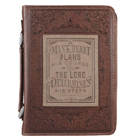 Bible Cover Extra Large: A Man's Heart Brown (Proverbs 16:9)