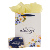 Be Joyful Always Yellow Floral Portrait Gift Bag with Card – 1 Thessalonians 5:16