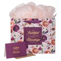 The Faithful Will Abound With Blessing Plum Rose Large Landscape Gift Bag Set with Card - Proverbs 28:20