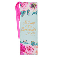 Faux Leather Bookmark - Nothing Will Be Impossible Pink Floral Faux Leather Bookmark - Matthew 17:20