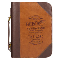 Do Not Be Afraid Two-tone Toffee and Chocolate Brown Faux Leather Bible Cover – Joshua 1:9 (Medium)