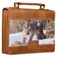 Bible Cover Large: Be Strong & Courageous, Brown Mountain Lion