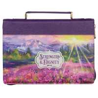 Bible Cover Large: Strength & Dignity Purple Landscape (Proverbs 31:25)