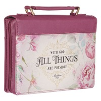 Bible Cover Medium: With God All Things Are Possible Pink Roses (Matthew 19:26)
