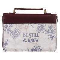Bible Cover Large: Be Still & Know Brown/Cream/Blue (Psalm 46:10)