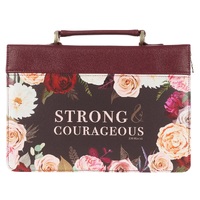 Strong and Courageous Merlot Bouquet Faux Leather Fashion Bible Cover – Joshua 1:9 (Large)
