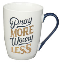 Pray More Worry Less Navy and Gold Ceramic Coffee Mug