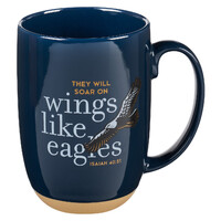 Wings Like Eagles Navy Blue Ceramic Coffee Mug with Exposed Clay Base - Isaiah 40:31