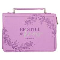 Bible Cover Large Lux Leather: Be Still & Know Purple (Psalm 46:10)