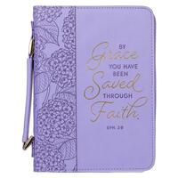 Bible Cover Medium Lux Leather: By Grace You Have Been Saved, Purple (Ephesians 2:8)