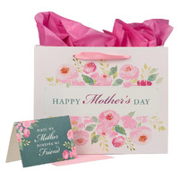 Happy Mother's Day Pink Peony Large Landscape Gift Bag with Card