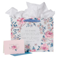 More Precious Than Rubies Pink Floral Large Landscape Bag with Card - Proverbs 5:13
