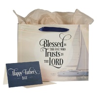 Blessed Is The One Nautical Navy Large Landscape Gift Bag with Card - Jeremiah 17:7