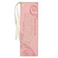 Through Christ Fluted Iris Pink Faux Leather Bookmark - Philippians 4:13