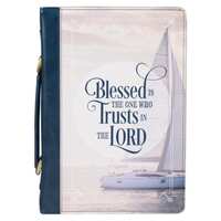 Blessed Is The One Nautical Navy Faux Leather Classic Bible Cover - Jeremiah 17:7 (Large)