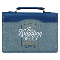 The Kingdom of God Two-tone Blue Faux Leather Fashion Bible Cover - Matthew 6:33 (Medium)