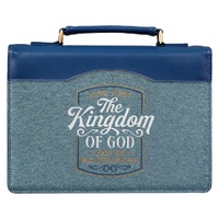 The Kingdom of God Two-tone Blue Faux Leather Fashion Bible Cover - Matthew 6:33 (Medium)