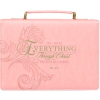 Through Christ Fluted Iris Pink Faux Leather Fashion Bible Cover - Philippians 4:13