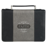 Walk by Faith Black and Gray Faux Leather Classic Bible Cover - 2 Corinthians 5:7