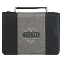 Walk by Faith Black and Gray Faux Leather Classic Bible Cover - 2 Corinthians 5:7