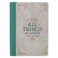 All Things are Possible Teal Tourmaline Faux Leather Journal with Zipper Closure - Matthew 19:26 (Medium)