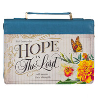 Hope in the LORD Medium Floral Mediterranean Blue Faux Leather Fashion Bible Cover