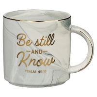 Be Still White Marbled Ceramic Coffee Mug - Psalm 46:10