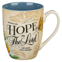 Hope in the LORD Mediterranean Blue Floral Ceramic Mug - Isaiah 40:31