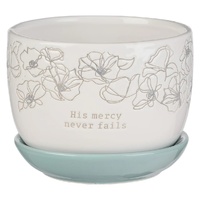 Mercy White and Light Blue Planter Pot with Saucer