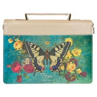 Hope Butterfly Teal Faux Leather Fashion Bible Cover - Isaiah 40:31 (Large)