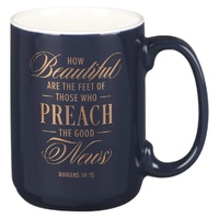 Beautiful Are the Feet Navy Ceramic Coffee Mug - Romans 10:15
