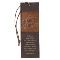 Man of God Honey-brown and Espresso Faux Leather Bookmark - 1 Timothy 6:11